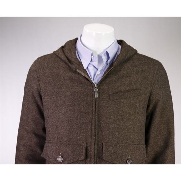 La Merde Brown Herringbone Hooded Bomber Jacket Coat Men's Medium - Picture 3 of 9